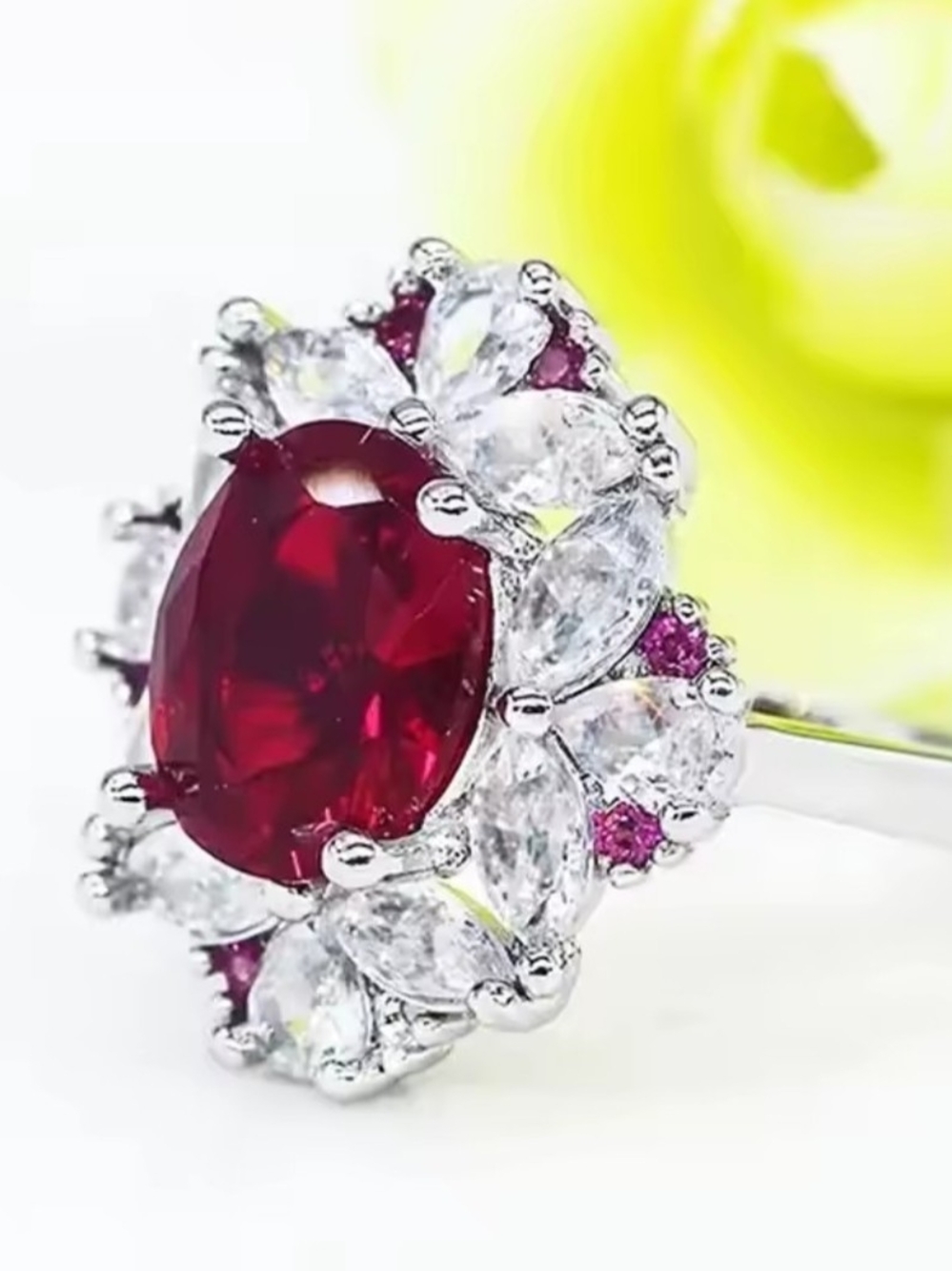 White Rhodium Ruby Cocktail Ring - Picture 2 of 3